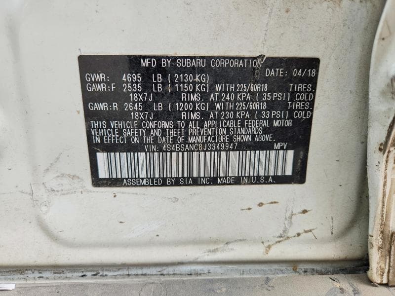 2018 SUBARU OUTBACK 2.5I LIMITED 12