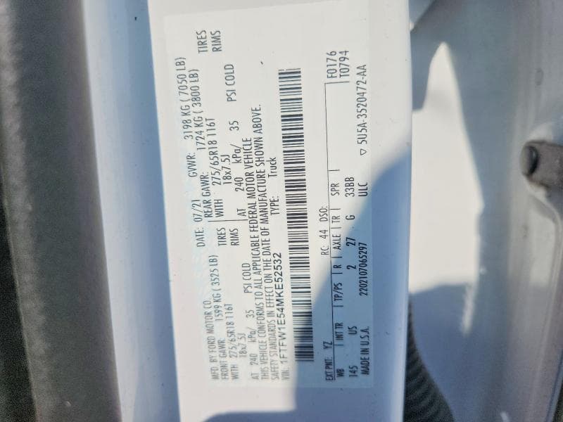 2021 FORD F150 SUPERCREW 12