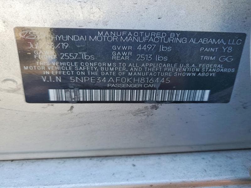 2019 HYUNDAI SONATA LIMITED 12