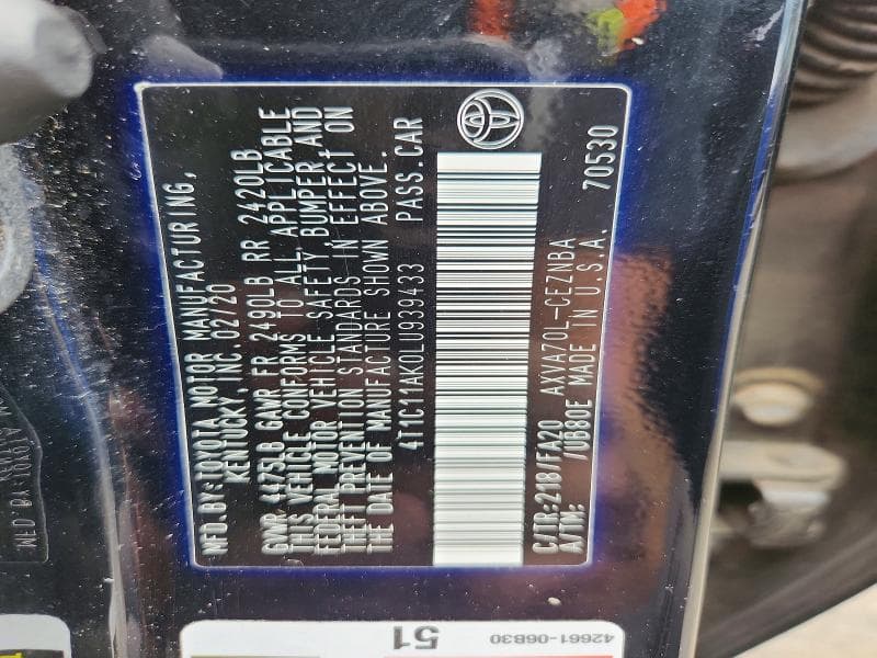 2020 TOYOTA CAMRY LE 12