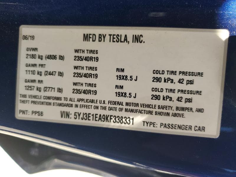 2019 TESLA MODEL 3 12