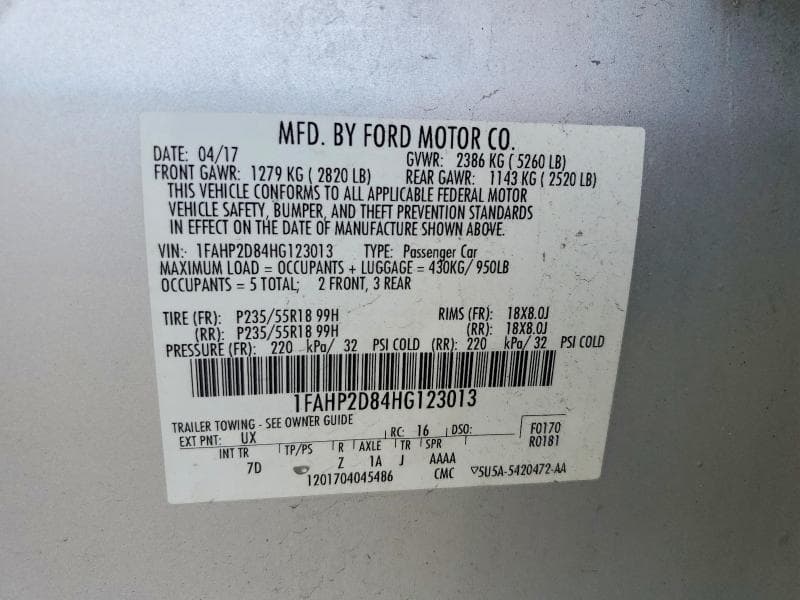 2017 FORD TAURUS SE 12