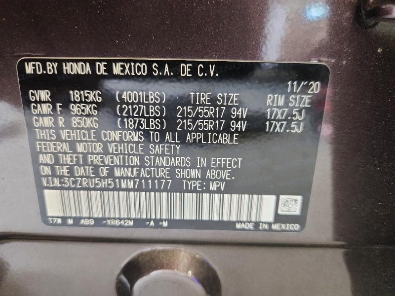 2021 HONDA HR-V EX 13