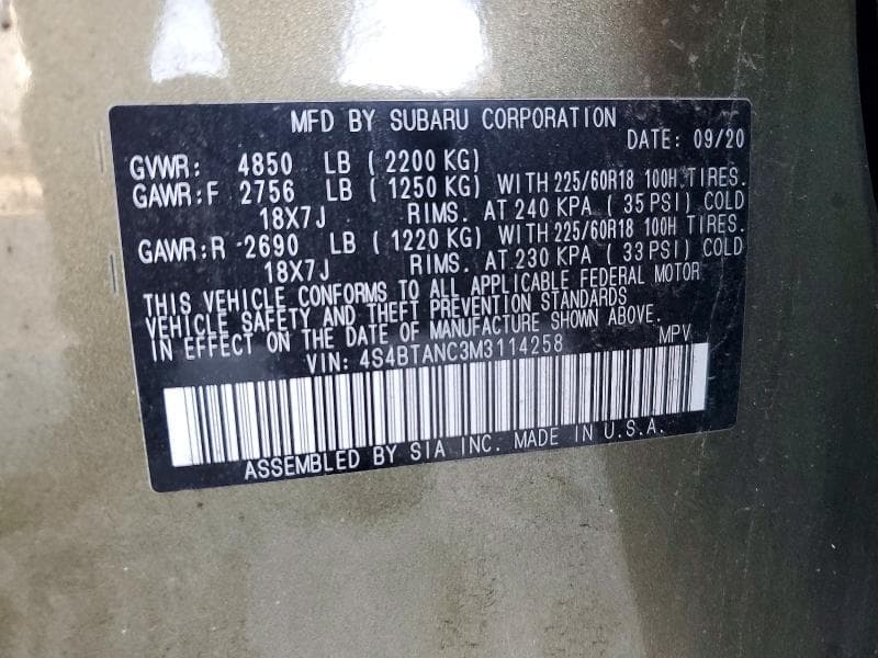 2021 SUBARU OUTBACK LIMITED 13
