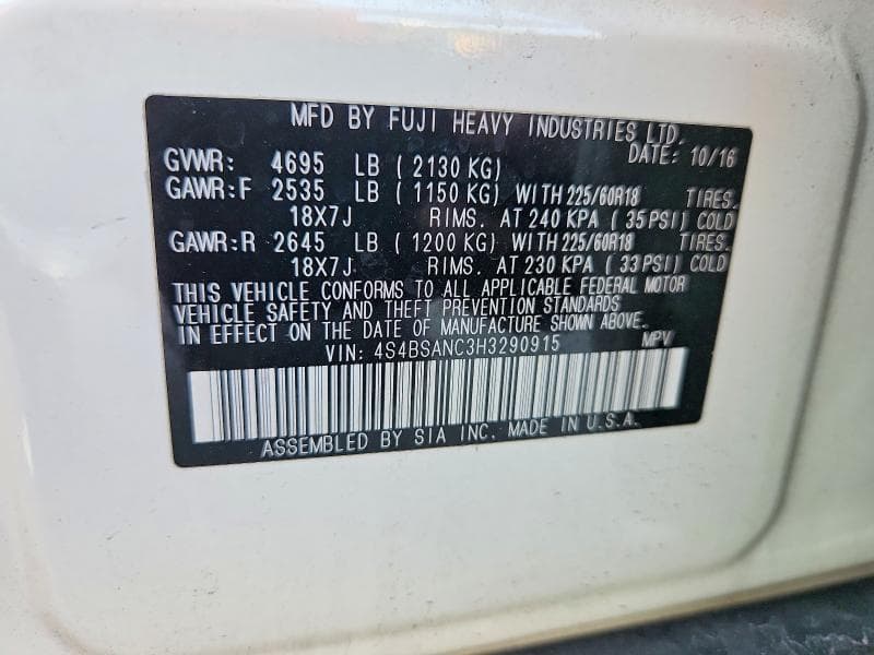 2017 SUBARU OUTBACK 2.5I LIMITED 13