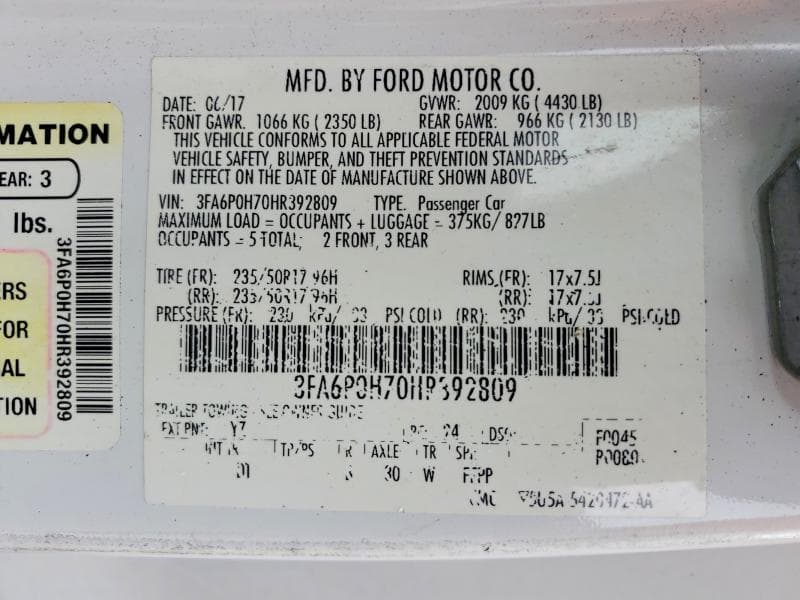 2017 FORD FUSION SE 12