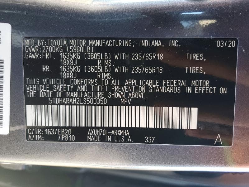 2020 TOYOTA HIGHLANDER HYBRID XLE 14