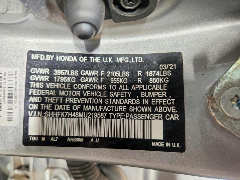 2021 HONDA CIVIC SPORT 12