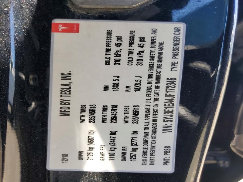 2018 TESLA MODEL 3 12