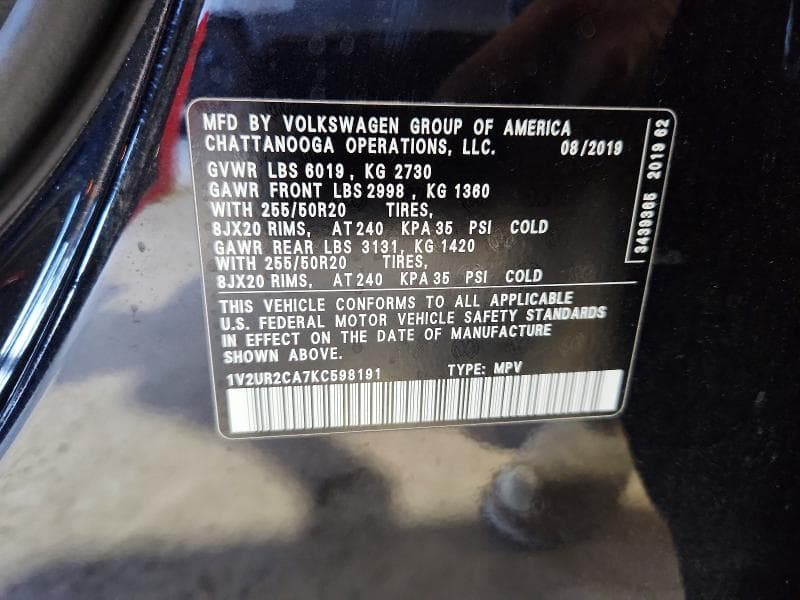 2019 VOLKSWAGEN ATLAS SE 13