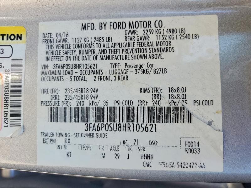 2017 FORD FUSION TITANIUM PHEV 12