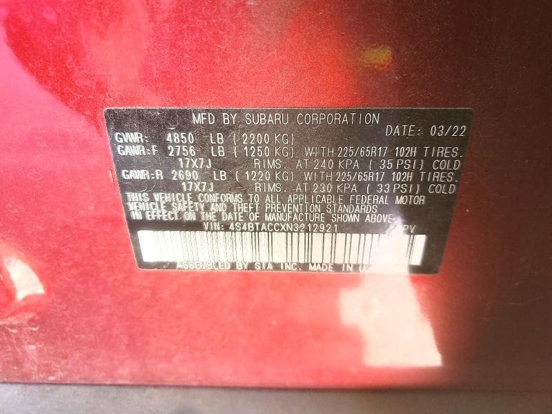 2022 SUBARU OUTBACK PREMIUM 12