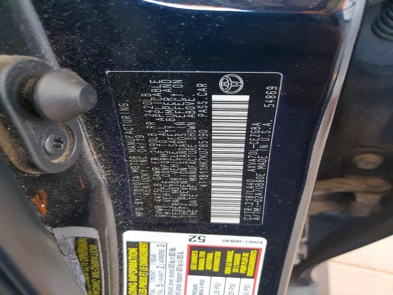 2019 TOYOTA CAMRY XLE 12