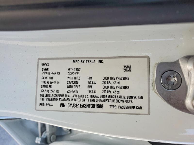 2022 TESLA MODEL 3 12
