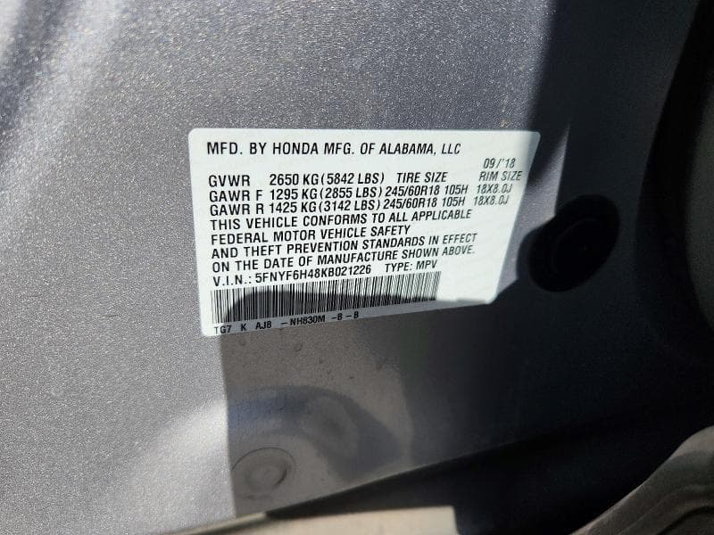 2019 HONDA PILOT EXL 12