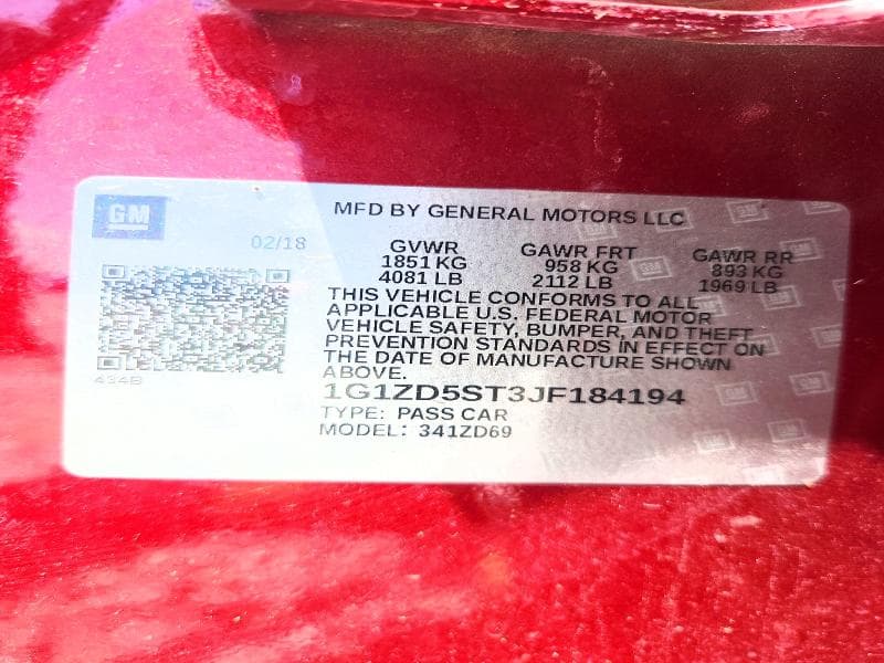2018 CHEVROLET MALIBU LT 12
