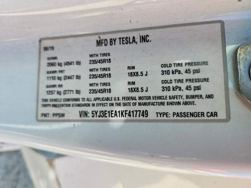 2019 TESLA MODEL 3 12