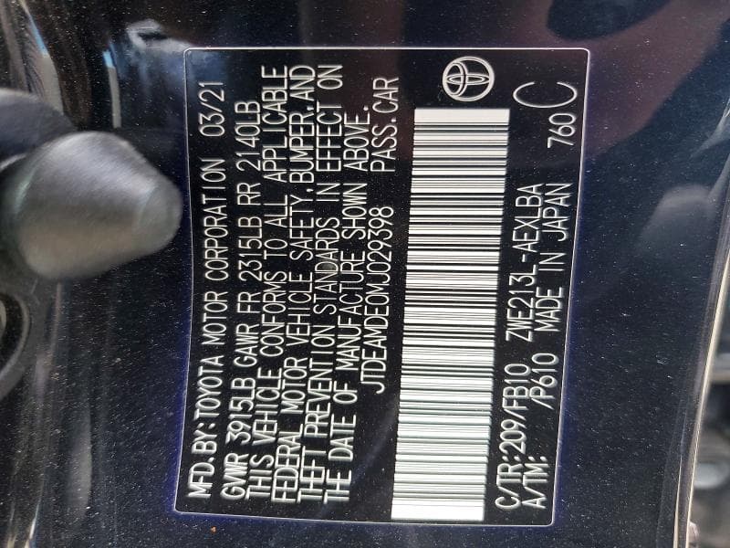 2021 TOYOTA COROLLA LE 12