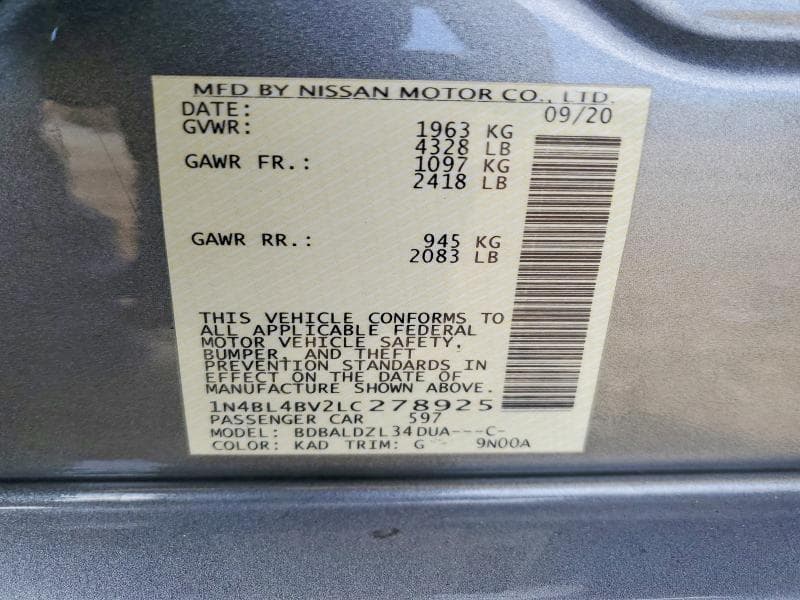 2020 NISSAN ALTIMA S 12