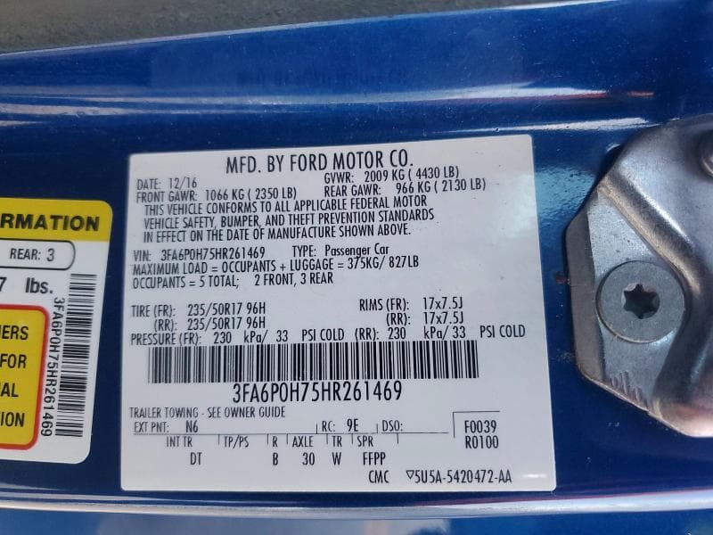 2017 FORD FUSION SE 12