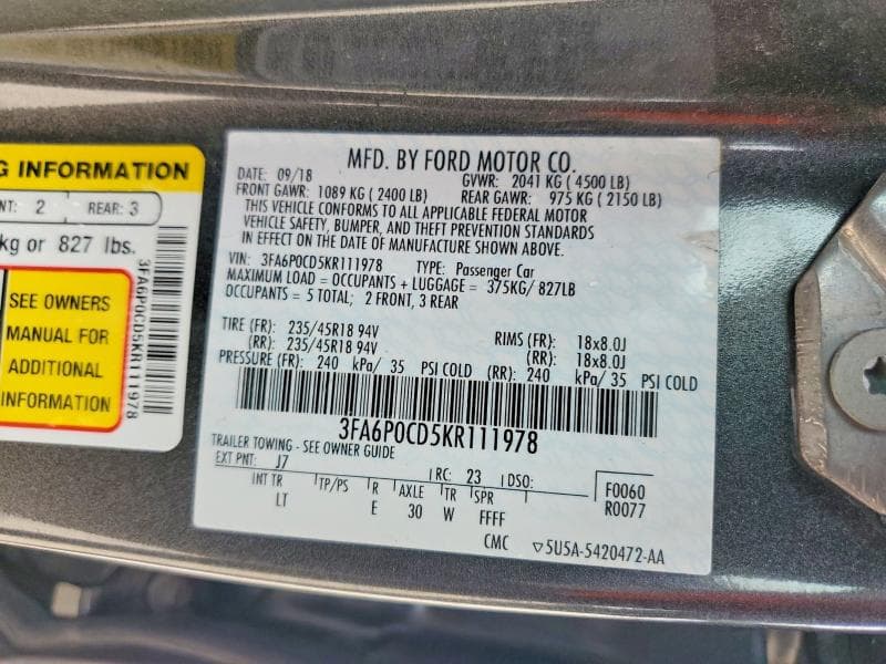 2019 FORD FUSION SEL 13