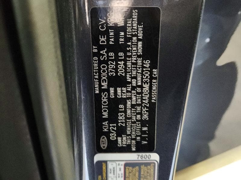 2021 KIA FORTE FE 12