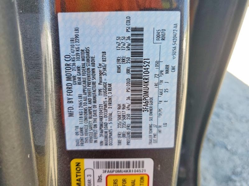 2019 FORD FUSION SEL 12