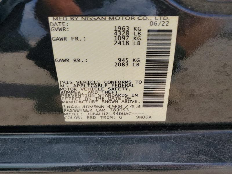 2022 NISSAN ALTIMA SV 12