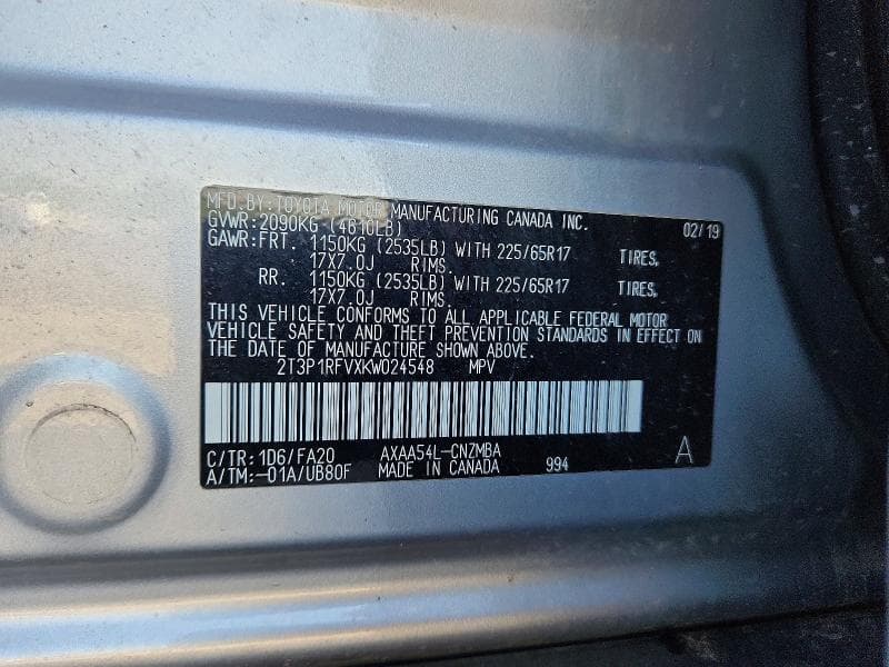 2019 TOYOTA RAV4 XLE 14