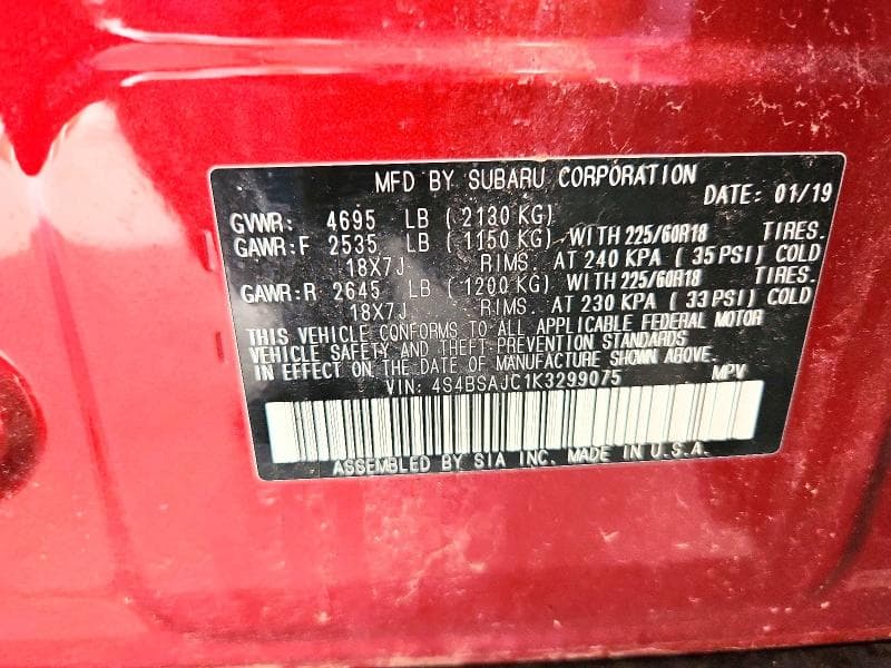 2019 SUBARU OUTBACK 2.5I LIMITED 13