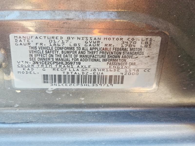 2017 NISSAN VERSA NOTE SV 12