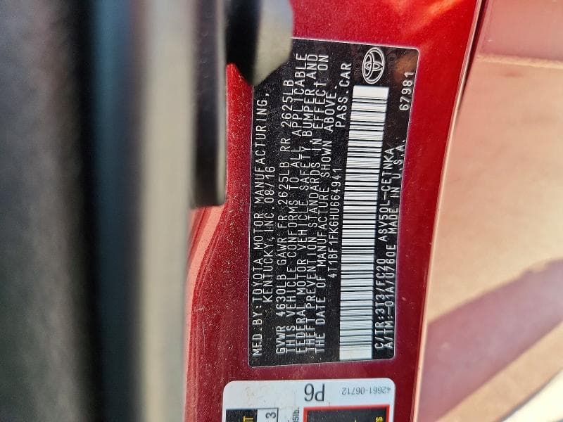 2017 TOYOTA CAMRY LE 13