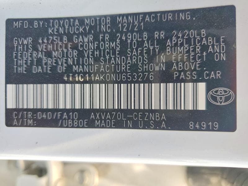 2022 TOYOTA CAMRY LE 13