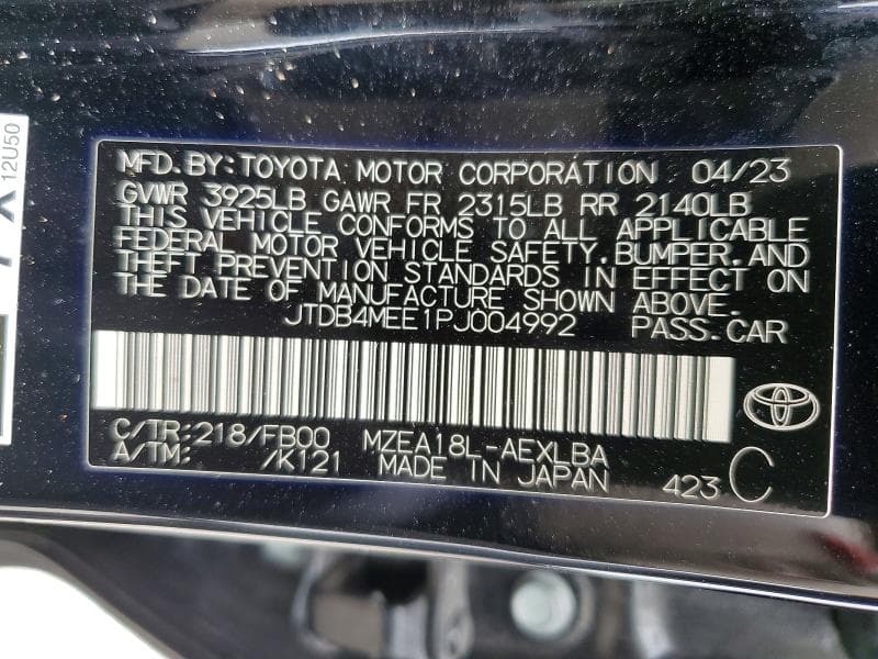 2023 TOYOTA COROLLA LE 12