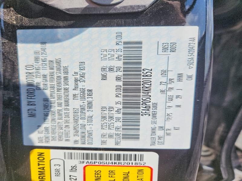 2019 FORD FUSION TITANIUM 12