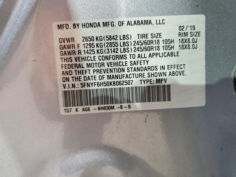 2019 HONDA PILOT EXL 13