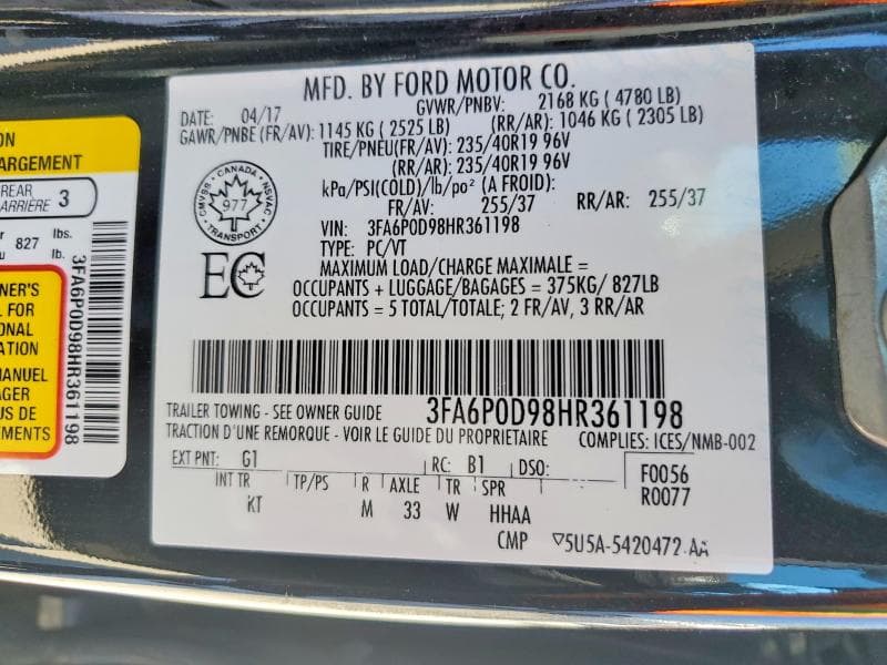 2017 FORD FUSION TITANIUM 12