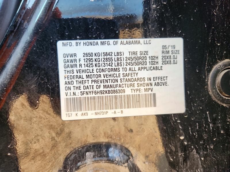 2019 HONDA PILOT TOURING 13