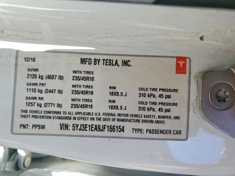 2018 TESLA MODEL 3 13