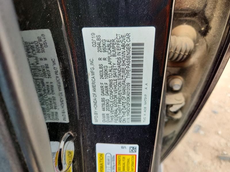 2019 HONDA ACCORD EXL 13