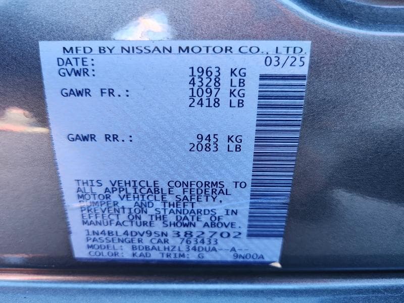 2025 NISSAN ALTIMA SV 12