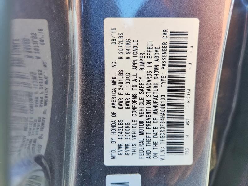 2017 HONDA ACCORD EXL 12