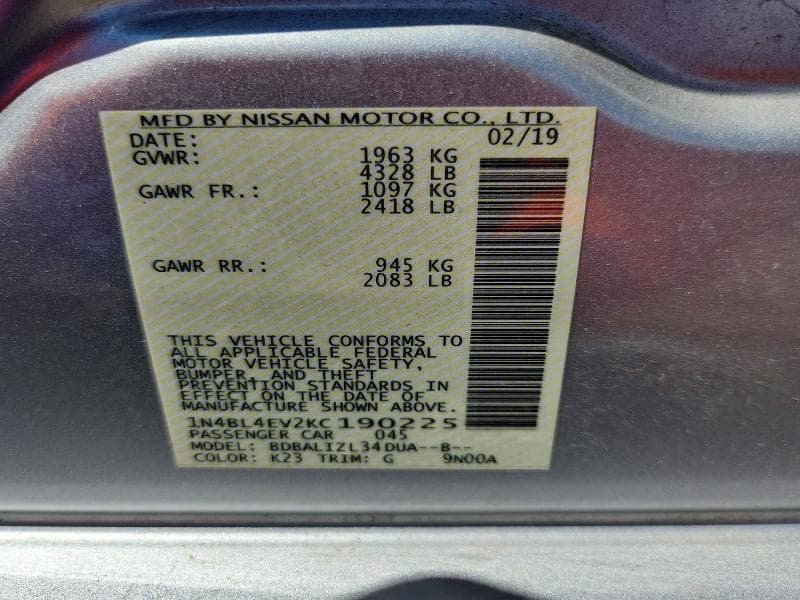 2019 NISSAN ALTIMA SL 12