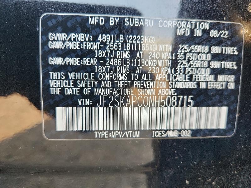 2022 SUBARU FORESTER LIMITED 13