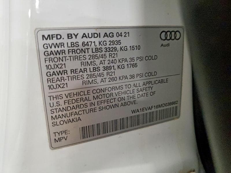 2021 AUDI Q8 PREMIUM PLUS S-LINE 12