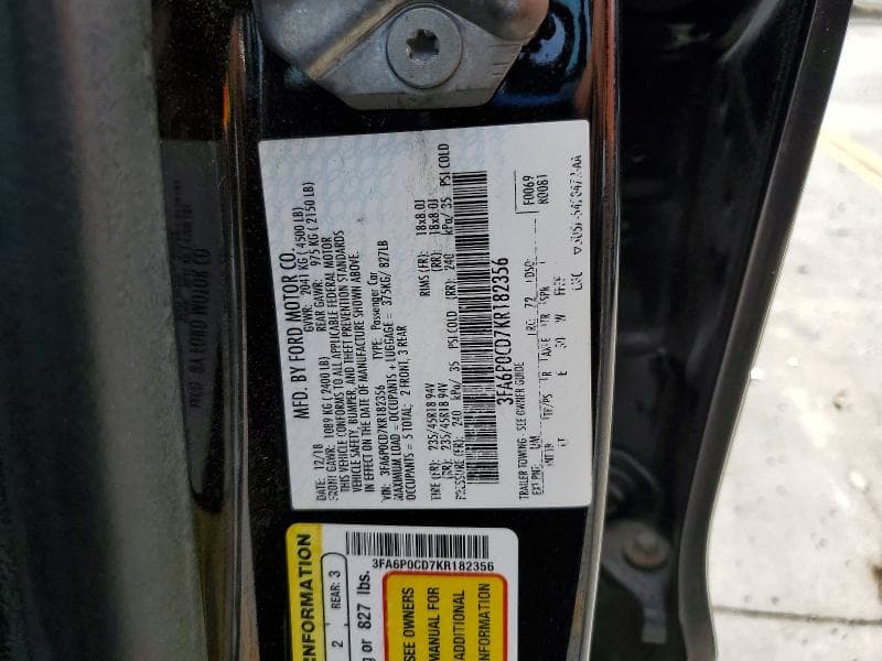 2019 FORD FUSION SEL 12
