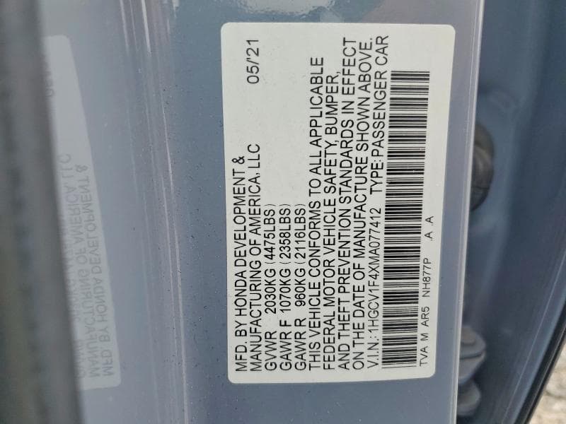 2021 HONDA ACCORD SPORT SE 13