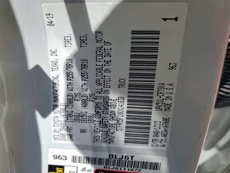 2019 TOYOTA TUNDRA SR 12