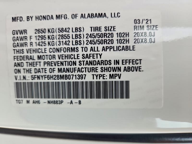 2021 HONDA PILOT SE 14