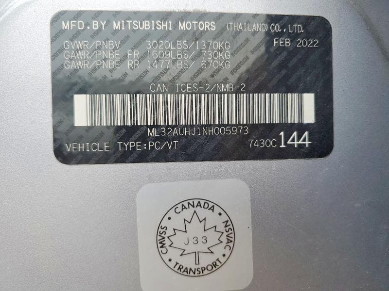 2022 MITSUBISHI MIRAGE ES 12